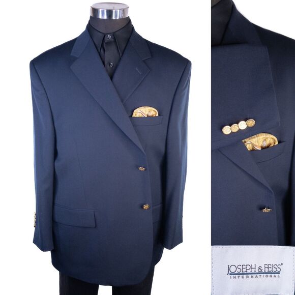 Joseph & Feiss Gold Classic Fit 100% Wool 2 Button 48S Navy Two Gold Buttons - Picture 1 of 14